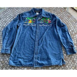 Christopher Radko The World Santas Denim Shirt Medium 100% Cotton 2002 Denim